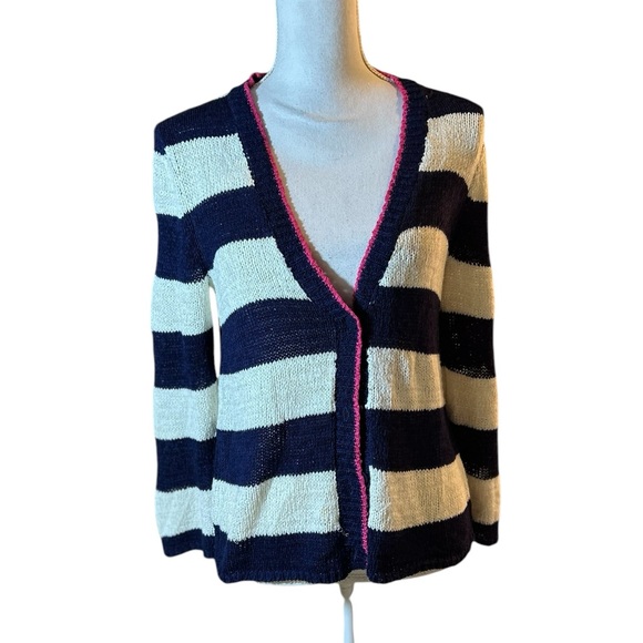Cable and Gauge Blue and White Striped Cardigan - Picture 1 of 9